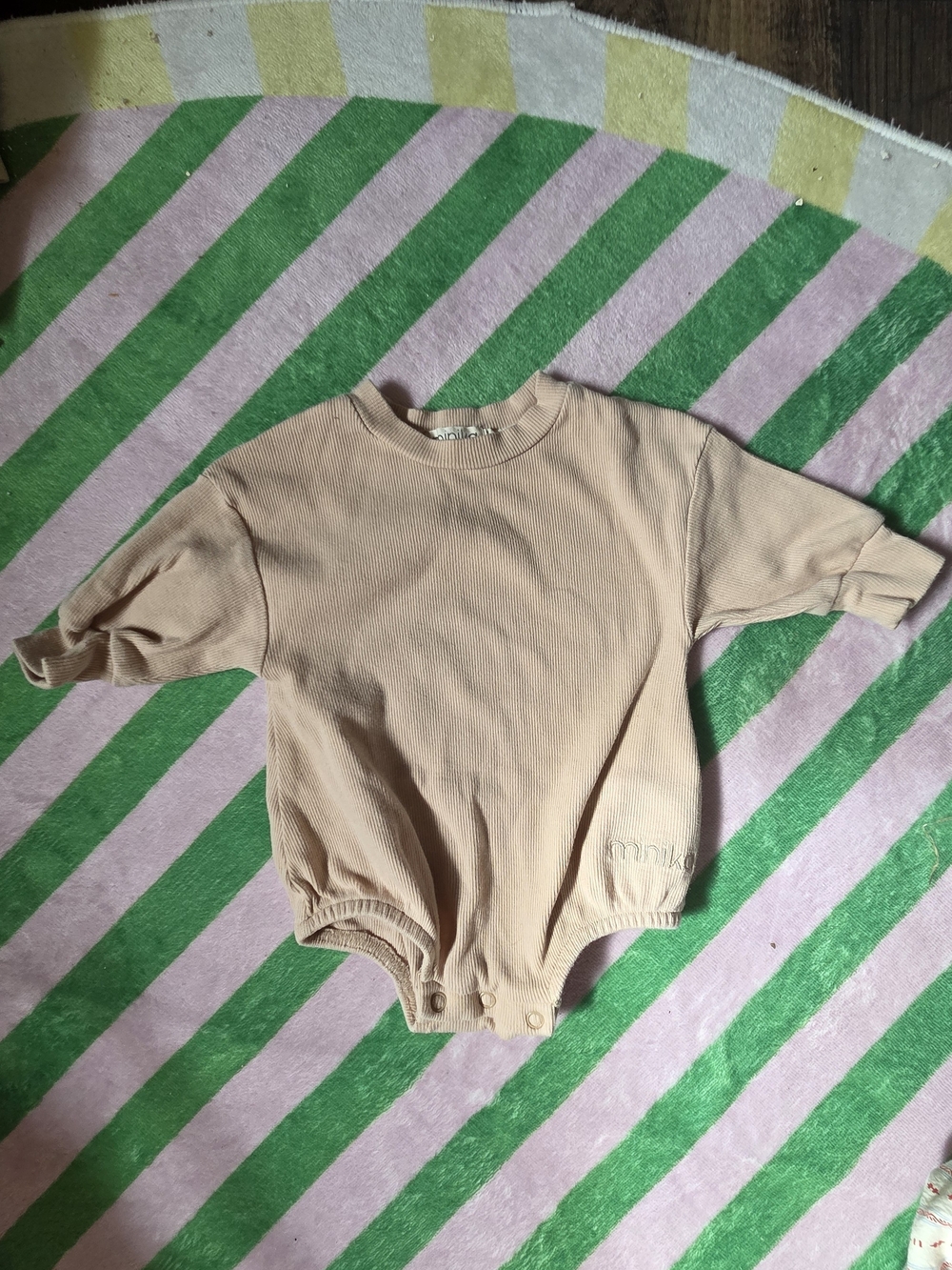 Minika Beige Ribbed Infant One-Piece Bodysuit